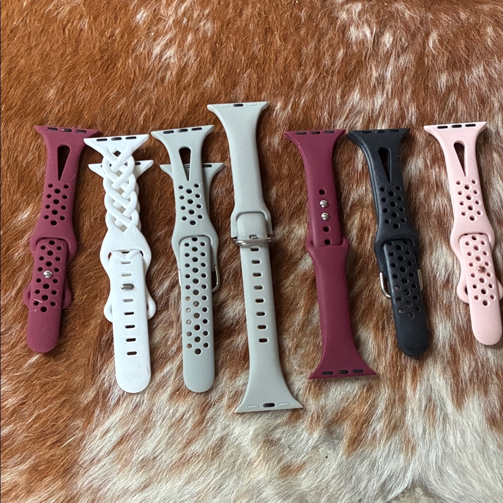 7 Thin Silicone Apple Watch Bands Set - Blush, Grey, Mauve, Black, White